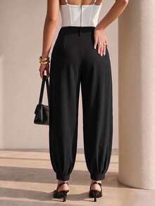 Structelle Women's Elegant High Waisted Double Button Decor Pleated Straight Leg Suit Pants, Casual, Spring/Autumn - Black - View 2