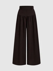 Elenzga French Style Drape Wide Leg Pants, Slimming Textured Navy Blue Elegant Commute Casual Women's Long Pants - Brown - View 5
