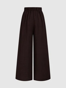 Elenzga French Style Drape Wide Leg Pants, Slimming Textured Navy Blue Elegant Commute Casual Women's Long Pants - Brown - View 6