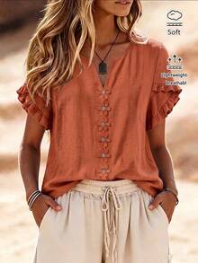 EMERY ROSE Women's Woven Casual Resort Summer Blouse - Burnt Orange - View 1