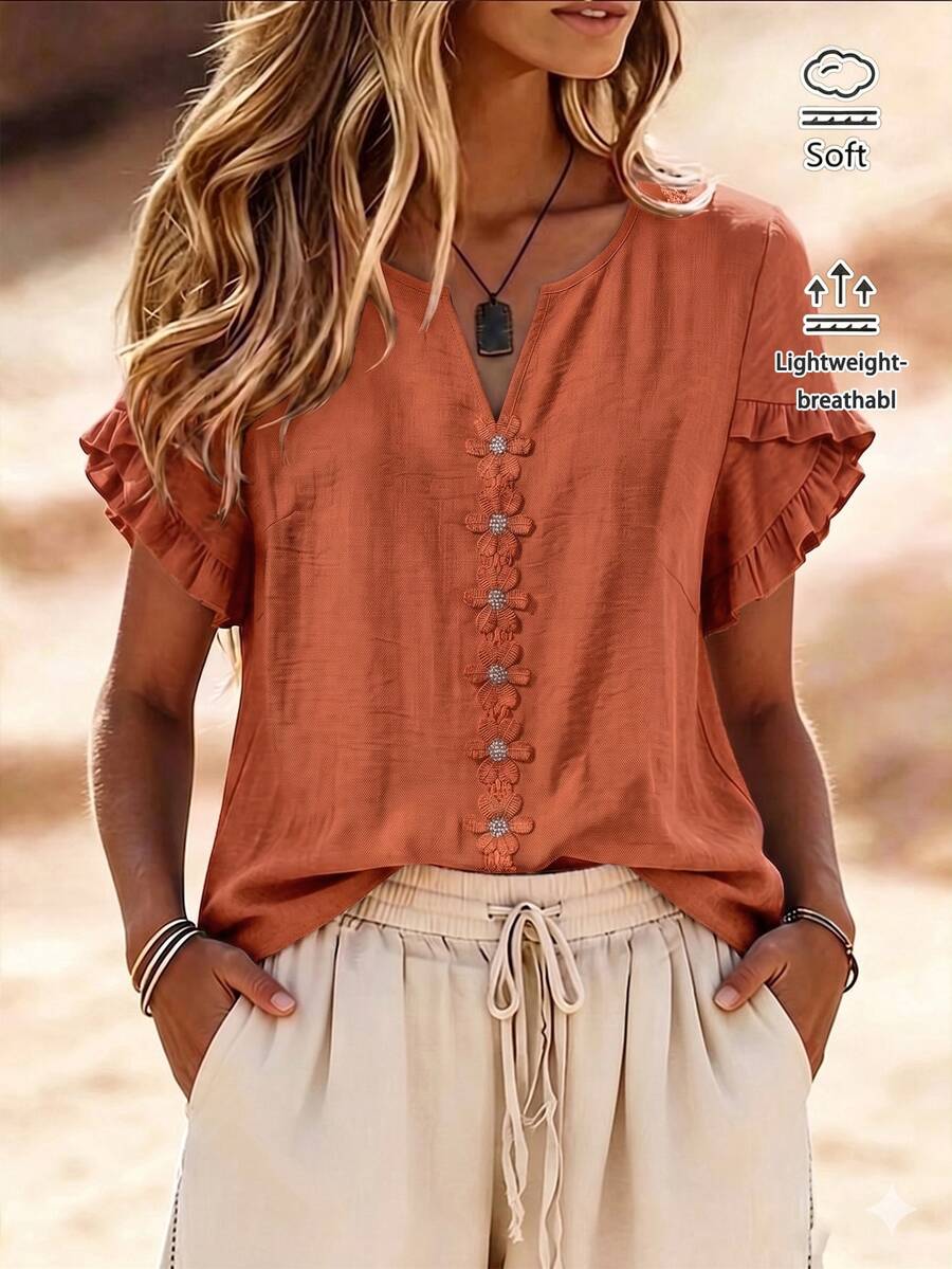 EMERY ROSE Women's Woven Casual Resort Summer Blouse - Burnt Orange - View 1