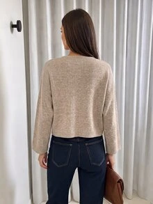 Aloruh Simple Fashionable Office Commuting Deep V Neck Long Sleeve Slim Button Cardigan Versatile Casual Elegant Knitted Sweater Autumn Beige Teachers' Day - Khaki - View 4