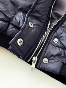 SHEIN DivaQ Jaket Pendek Berbantalan dengan Kerah Bulu, Gaya Kasual Streetwear Musim Gugur/Dingin Wanita Era 2000-an - Navy Blue - View 7