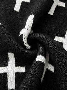 EgrlEra Women's Halloween Cross Pattern Autumn/Winter Young Gothic Cross Element Wide Collar Knitted Bodycon Dress - Black and White - View 7