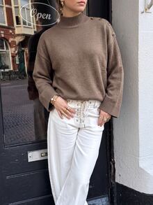 Autumina Women's Casual Commute Minimalist Drop Shoulder Loose Semi-High Neck Sweater - Coffee Brown - View 3