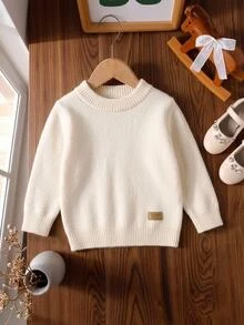 SHEIN Baby Boy Autumn/Winter Knitted Sweater, Fashionable Round Neck Sweater, New Arrival Pullover - Apricot - View 7