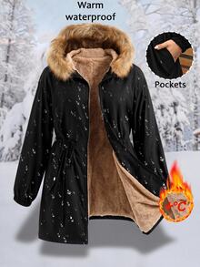 Comfylo Plus Size Plain Color Hooded Zipper Front Casual Long Sleeve Jacket Plus Size Fall Clothes - Black - View 2
