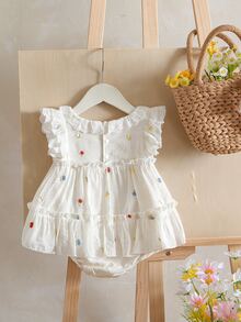 SHEIN Vintaside Kids Baby Girls' Cute Ruffle Collar Bodysuit, Summer Lightweight Bodysuit - Apricot - View 3