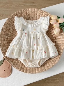 SHEIN Vintaside Kids Baby Girls' Cute Ruffle Collar Bodysuit, Summer Lightweight Bodysuit - Apricot - View 4
