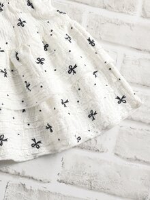 Genkimix Kids 年轻女孩蝴蝶结印花圆领短袖T恤和甜美迷你裙套装，清新夏日度假，海滩，郊游 - 黑色 - 查看 6