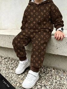 Young Boy Hooded Long Sleeve Sweatshirt Cartoon Pattern Suitable For All Seasons Thickened Thermal Lining - Multicolor - View 1