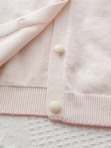 SHEIN 女童可愛彼得潘領針織開襟毛衣長袖外套 秋冬款 - 杏色 - 查看 6