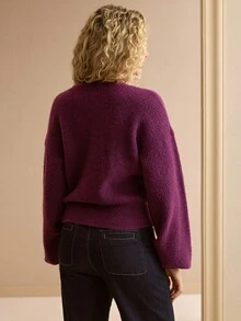 MOTF PREMIUM WOMEN'S BRIGHT SOLID COLOR V-NECK PULLOVER KNIT SWEATER, LONG SLEEVE SOFT SWEATER, SPRING/AUTUMN/WINTER - Purple - View 3