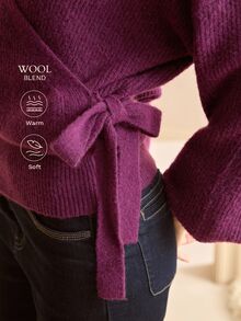 MOTF PREMIUM WOMEN'S BRIGHT SOLID COLOR V-NECK PULLOVER KNIT SWEATER, LONG SLEEVE SOFT SWEATER, SPRING/AUTUMN/WINTER - Purple - View 1