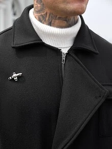 Manfinity CasualCool Men's Solid Color Airplane Buckle Placket Long Sleeve Casual Overcoat - Black - View 4