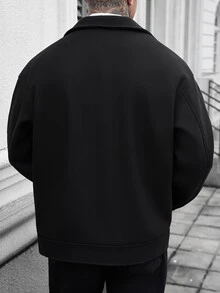Manfinity CasualCool Men's Solid Color Airplane Buckle Placket Long Sleeve Casual Overcoat - Black - View 2