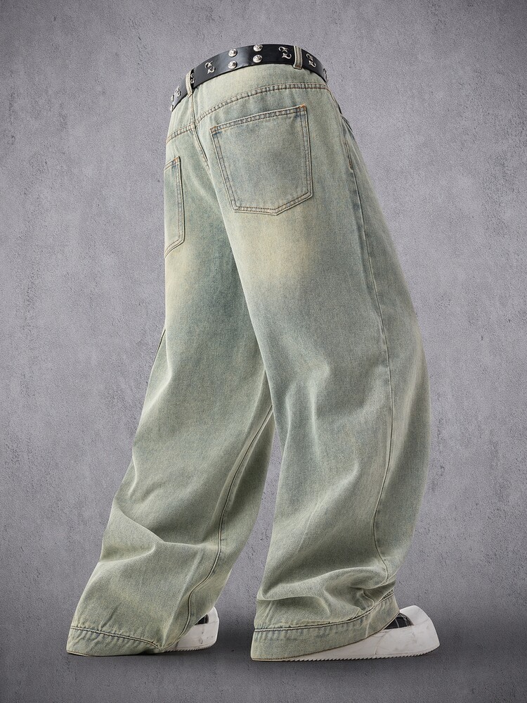 Manfinity Denimwave Men's Loose Wide Leg Light Wash Distressed Denim Jeans - Light Wash - View 3
