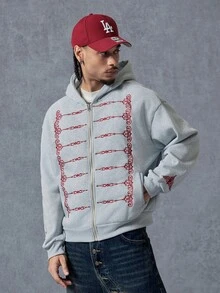 PAVTROS Sweatshirt Hoodie Pria Kasual dengan Bordir dan Lapisan Termal, Musim Gugur/Dingin - Grey - View 6