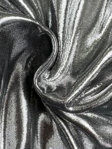 SHEIN Swim بيكيني مكون من قطعتين من قماش معدني لامع أحادي اللون، مناسب للشاطئ والمنتجعات والحفلات العادية - فضي - مشاهدة 4