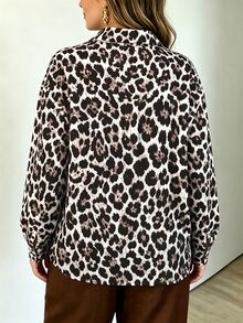 Selamara Camisa de moda holgada de manga larga con estampado de leopardo y abotonadura sencilla para mujer - Multicolor - Ver 2