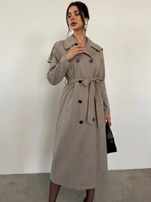 Firerie Women's Business Commute Trench Coat With Double-Breasted Buttons And A Belt At The Waist - Autumn/Winter Mid-Length - Khaki - View 3