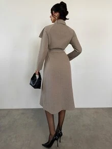 Firerie Women's Business Commute Trench Coat With Double-Breasted Buttons And A Belt At The Waist - Autumn/Winter Mid-Length - Khaki - View 2