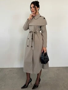 Firerie Women's Business Commute Trench Coat With Double-Breasted Buttons And A Belt At The Waist - Autumn/Winter Mid-Length - Khaki - View 7