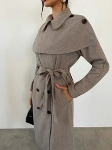 Firerie Women's Business Commute Trench Coat With Double-Breasted Buttons And A Belt At The Waist - Autumn/Winter Mid-Length - Khaki - View 5
