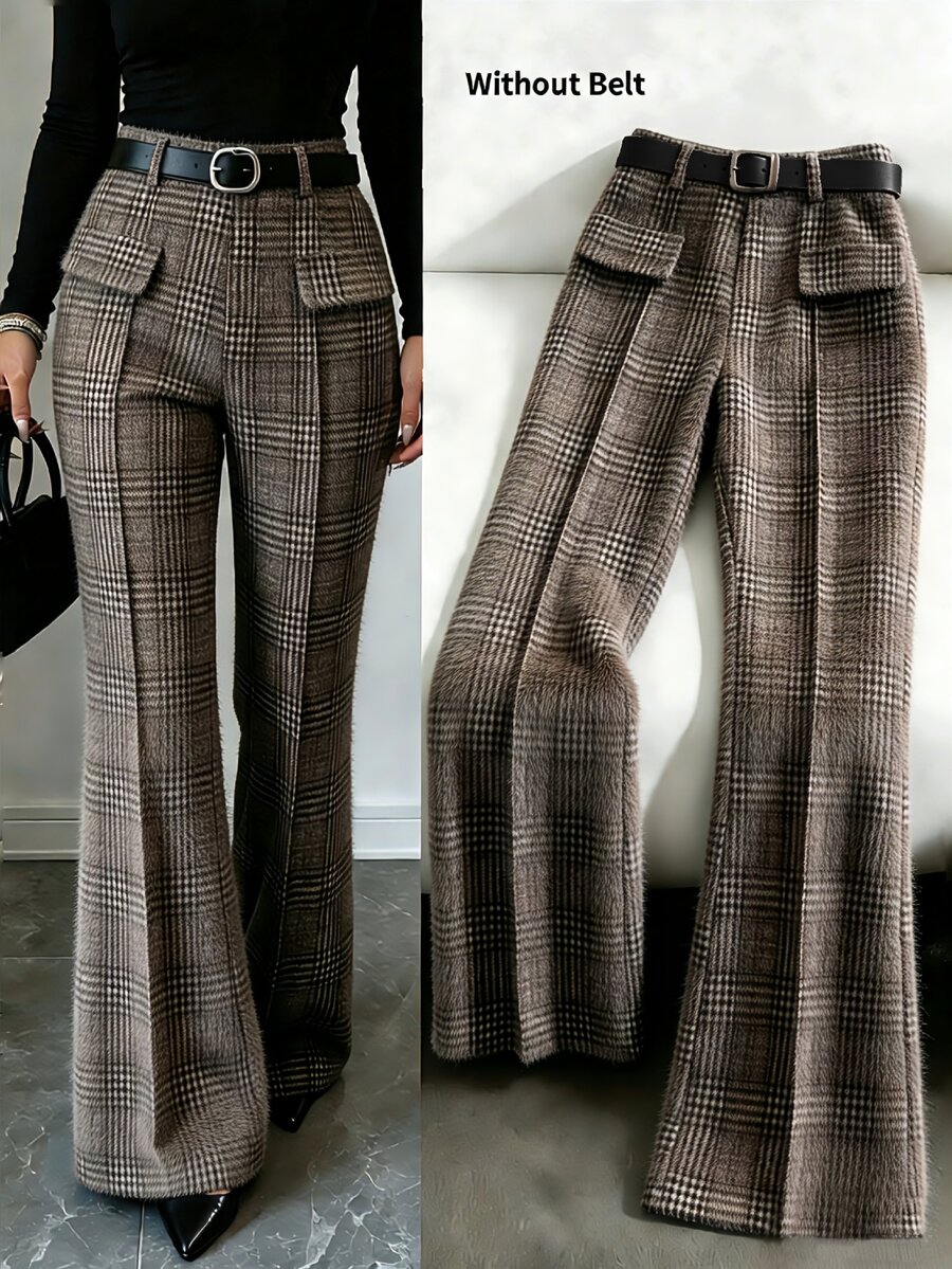 GlowEve Women's Autumn Plaid Elegant Flare Leg Pants - Multicolor - View 1