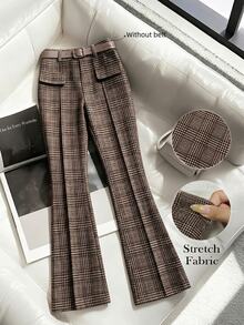 GlowEve Women's Autumn Plaid Elegant Flare Leg Pants - Multicolor - View 3