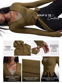 Innovista Innovista Women's Solid Color Overlap V-Neck Waist Knot Sports Sweatshirt - Multicolor - View 4