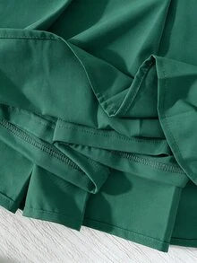 SHEIN Sparklyn 女童百褶高腰裙褲，內建短褲 2 合 1 裙褲，海軍藍，夏季休閒網球風，開學季適用，四季百搭 - 綠色 - 查看 4
