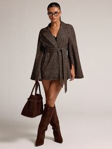 SHEIN BAE 女款時尚優雅長袖翻領大衣 - 咖啡棕 - 查看 3