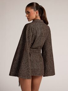 SHEIN BAE 女款時尚優雅長袖翻領大衣 - 咖啡棕 - 查看 2