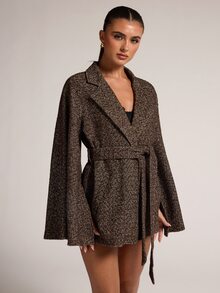SHEIN BAE 女款時尚優雅長袖翻領大衣 - 咖啡棕 - 查看 7