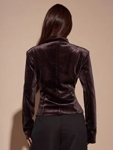 SHEIN BAE Women's Metal Single-Breasted Long Sleeve Fitted Elegant Jacket - Red Violet - View 2