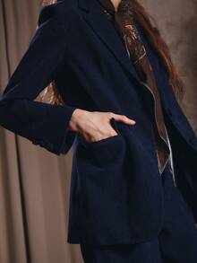 Anewsta Women's Fall/Winter Elegant Casual Navy Blue Long Sleeve Open Front Jacket Tailored Vintage For Business Office Party Ceremony Going Out - Navy Blue - View 4