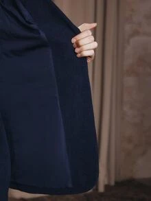 Anewsta Women's Fall/Winter Elegant Casual Navy Blue Long Sleeve Open Front Jacket Tailored Vintage For Business Office Party Ceremony Going Out - Navy Blue - View 8