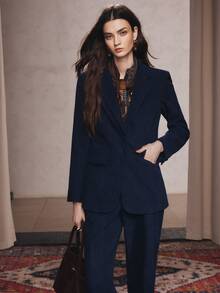 Anewsta Women's Fall/Winter Elegant Casual Navy Blue Long Sleeve Open Front Jacket Tailored Vintage For Business Office Party Ceremony Going Out - Navy Blue - View 6
