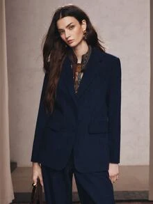 Anewsta Women's Fall/Winter Elegant Casual Navy Blue Long Sleeve Open Front Jacket Tailored Vintage For Business Office Party Ceremony Going Out - Navy Blue - View 7