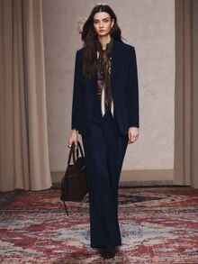 Anewsta Women's Fall/Winter Elegant Casual Navy Blue Long Sleeve Open Front Jacket Tailored Vintage For Business Office Party Ceremony Going Out - Navy Blue - View 2