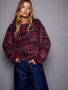 Nöista Round Neck,Colorful Blended Plush Loose-Fitting Knit Sweater.Warm, Thick,Versatile, Basic,Relaxed, Casual, School,Commuting, Fall Winter,Going Out - Navy Blue - View 3