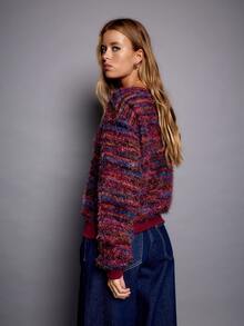 Nöista Round Neck,Colorful Blended Plush Loose-Fitting Knit Sweater.Warm, Thick,Versatile, Basic,Relaxed, Casual, School,Commuting, Fall Winter,Going Out - Navy Blue - View 1