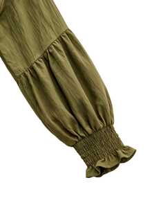 Nöista Blus longgar lengan panjang dengan detail bordir di bagian bahu depan, manset elastis. Musim Gugur, Musim Dingin, Kasual. - Olive Green - View 13