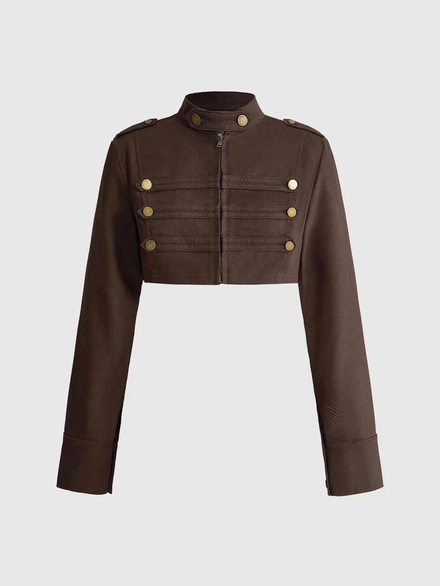 ROMWE Y2K Napoleon Vintage Bronze Button Ultra Cropped Women's Jacket - Brown - View 1