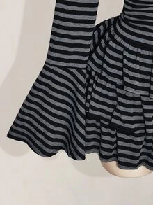 SHEIN ICON Plus Size Y2K Striped Off-Shoulder Vintage Preppy Cake Dress, Gothic Punk Casual Dress Fall - Multicolor - View 8