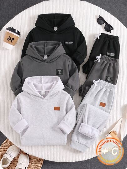 SHEIN Set Celana Jogging Anak Laki-Laki 3 Potong Kasual Motif Huruf, Celana Jogging Chic untuk Jogging