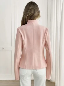 Yalmera Women's Solid Color Front Knot Long Sleeve Single-Breasted Overcoat Office Everyday Soft Pink Autumn Elegant - Baby Pink - View 2