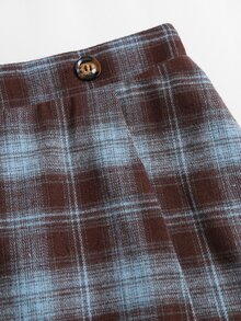 Sweetra Early Autumn New Vintage Plaid Lace Patchwork Asymmetrical Hem Design Daily Versatile Fashion High-End Women's Long Skirt - Multicolor - View 6