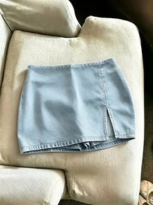 SHEIN Franclia 韓式簡約淺藍色開衩高腰裙褲，女款休閒裙褲，優雅女款裙褲，四季女款裙褲，四季穿搭，鄉村風裙褲，女款鄉村風服飾，鄉村風，女款度假穿搭，女款休閒裙褲，優雅女款裙褲，新款女款裙褲 - 藍色 - 查看 6